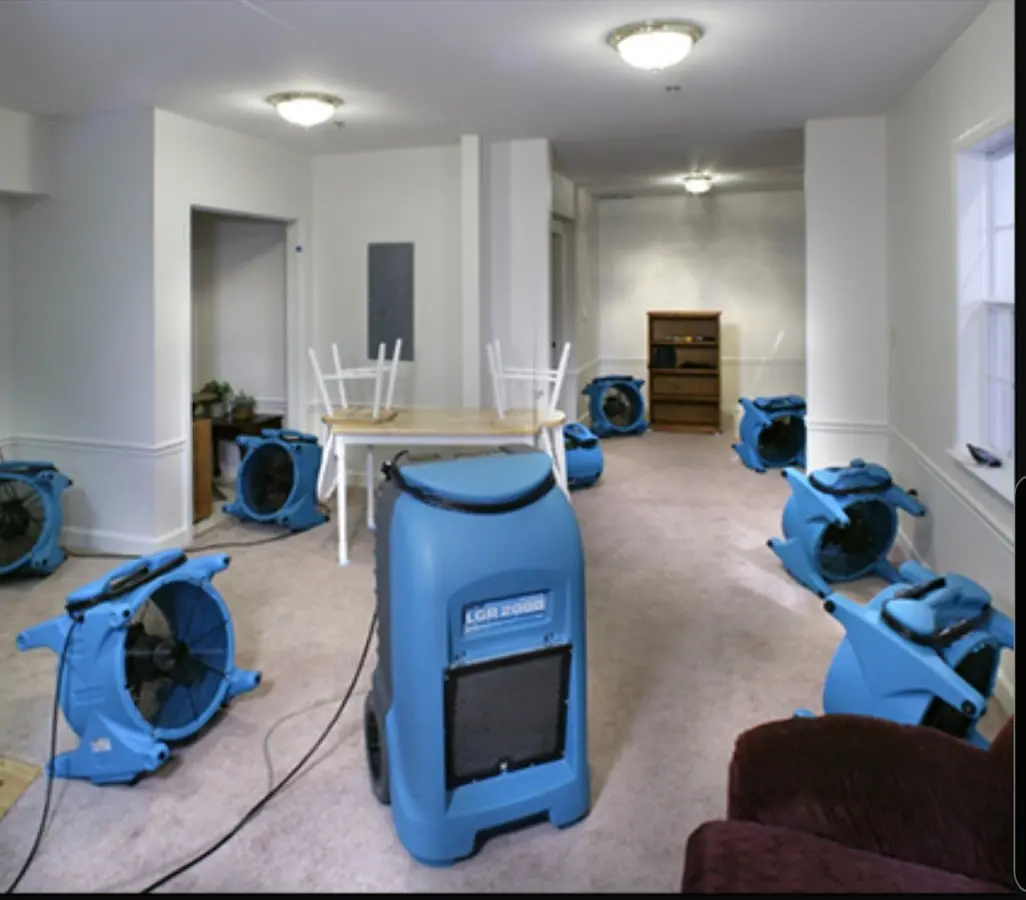 Air movers and dehumidifier setup for Water Damage Restoration in Leesville